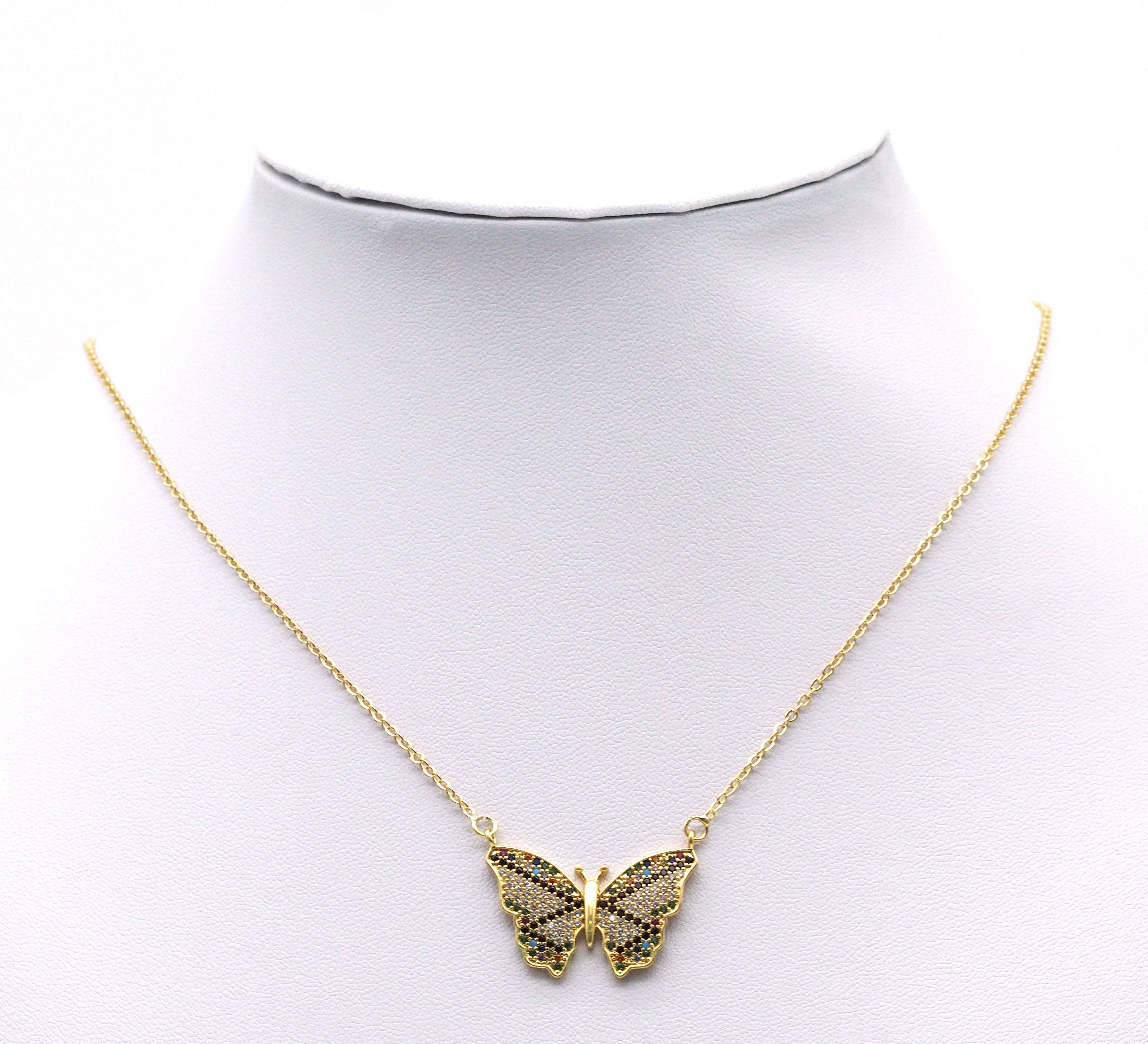 Gold colorful CZ butterfly charm pendant from Bestbeads & Beyond, featuring vibrant cubic zirconia details.