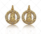 Gold filled Virgin Mary pendant with CZ micro pave on garland shape, 15x18mm, ideal for necklace or bracelet jewelry.