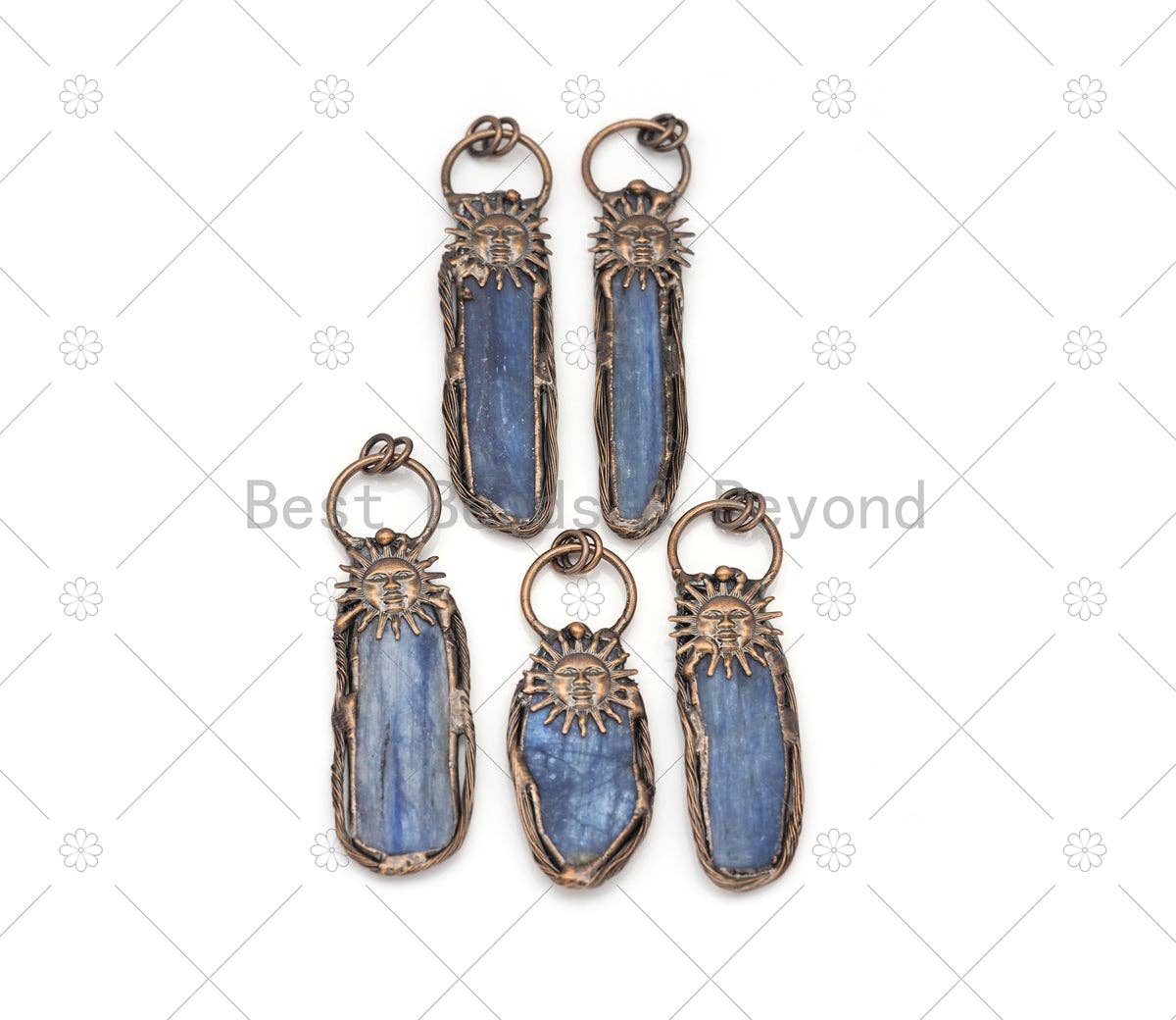 Blue Kyanite with sunflower pendant, bestbeads&beyond individual charm, natural gemstone and floral design, SKU YT11C