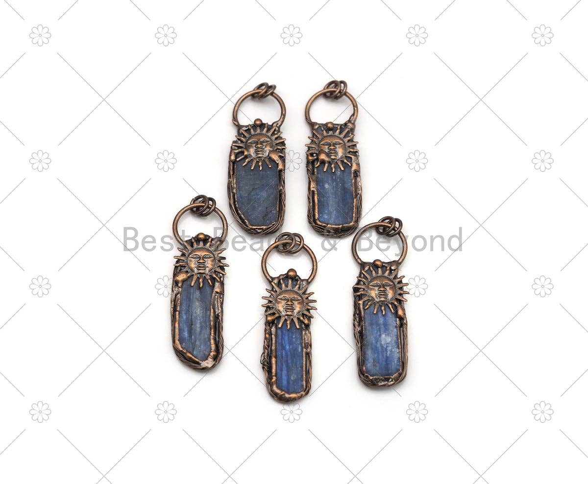 Blue Kyanite and sunflower pendant by Bestbeads&Beyond, featuring a detailed charm with vibrant blue stone and sunflower design.