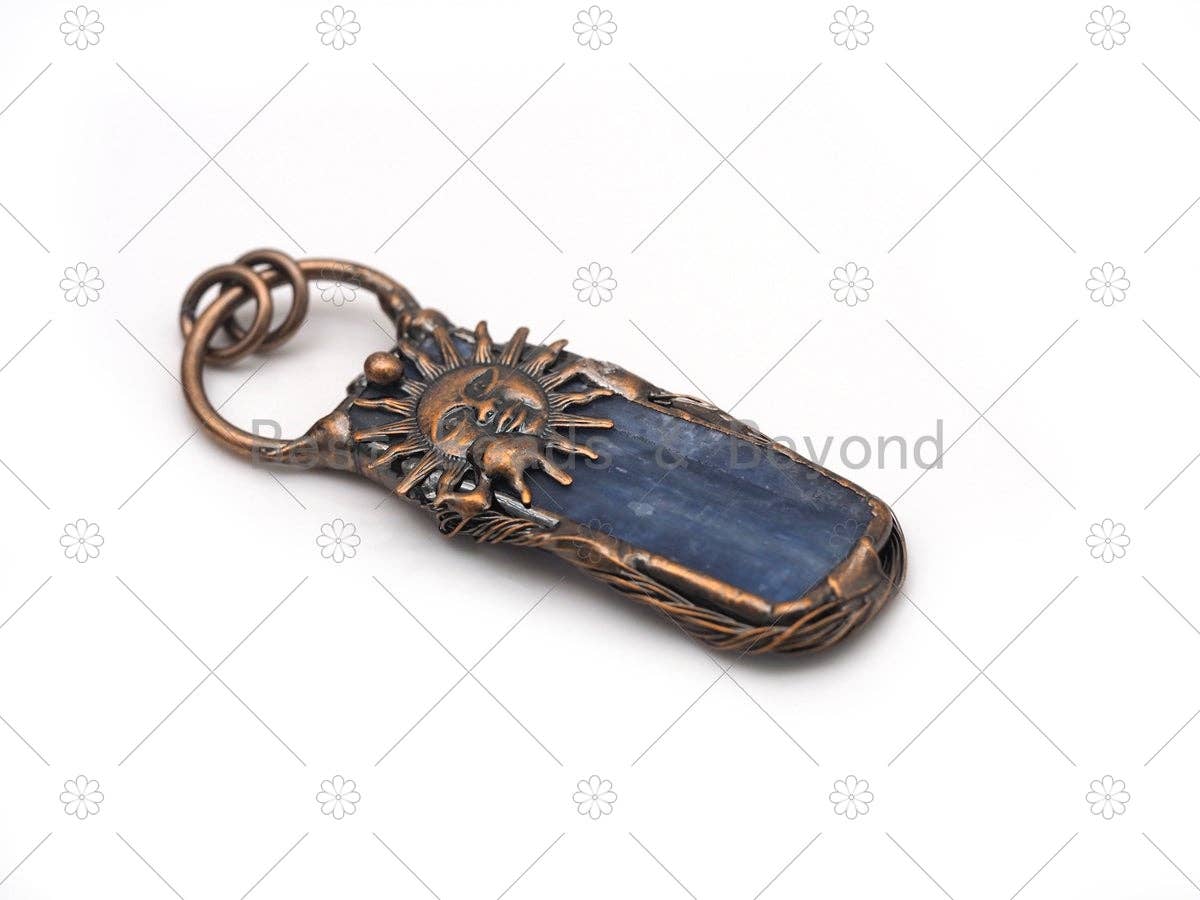 Blue Kyanite with sunflower pendant, individual charm from Bestbeads&Beyond, featuring a vibrant blue stone and sunflower design.