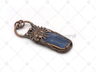 Blue Kyanite with sunflower pendant, individual charm from Bestbeads&Beyond, featuring a vibrant blue stone and sunflower design.