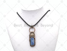 Blue Kyanite with sunflower pendant, individual charm by Bestbeads&Beyond, featuring vibrant blue stone and detailed sunflower design.