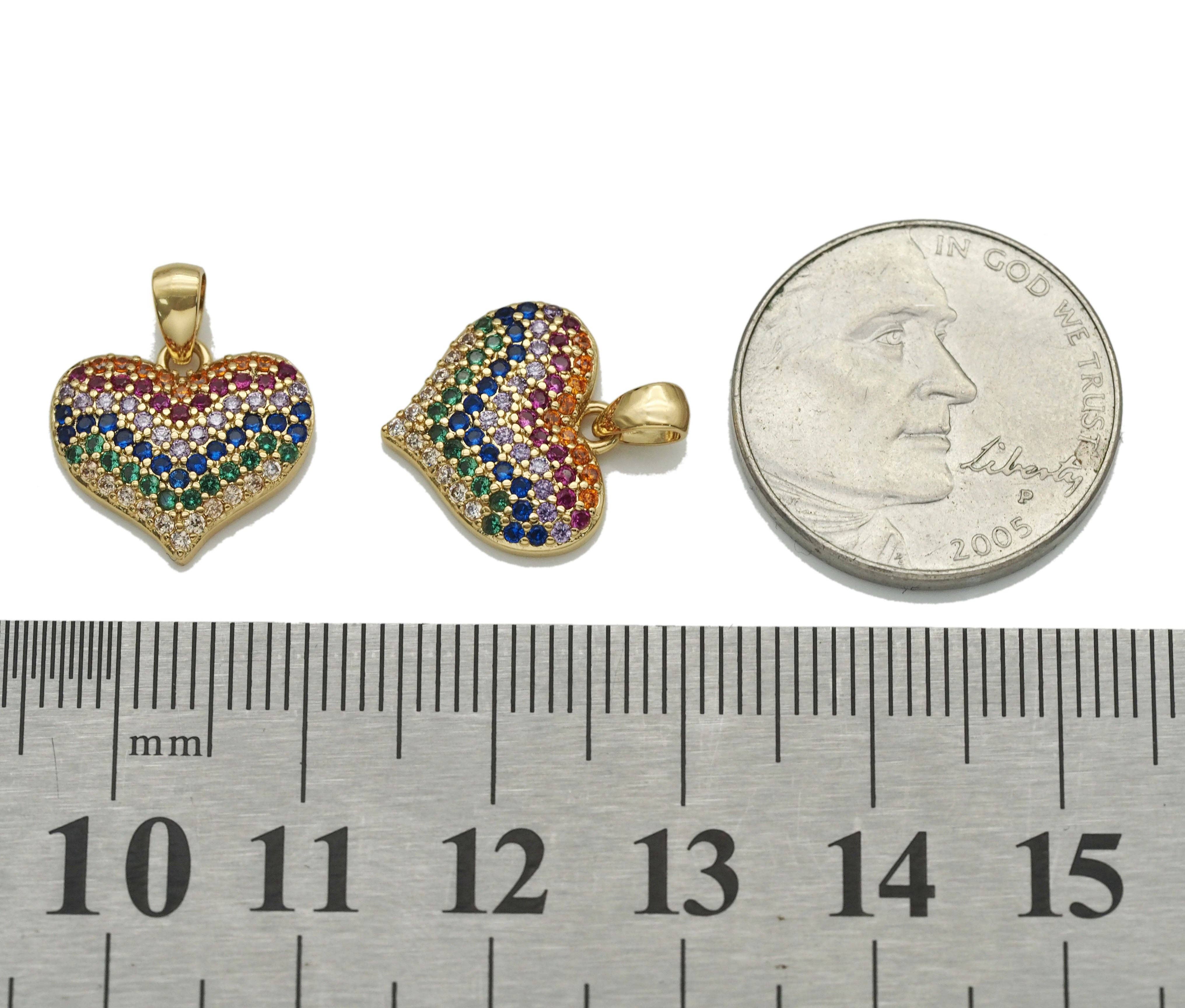 Rainbow CZ gold heart charm pendant by Bestbeads & Beyond, featuring a colorful cubic zirconia heart design.