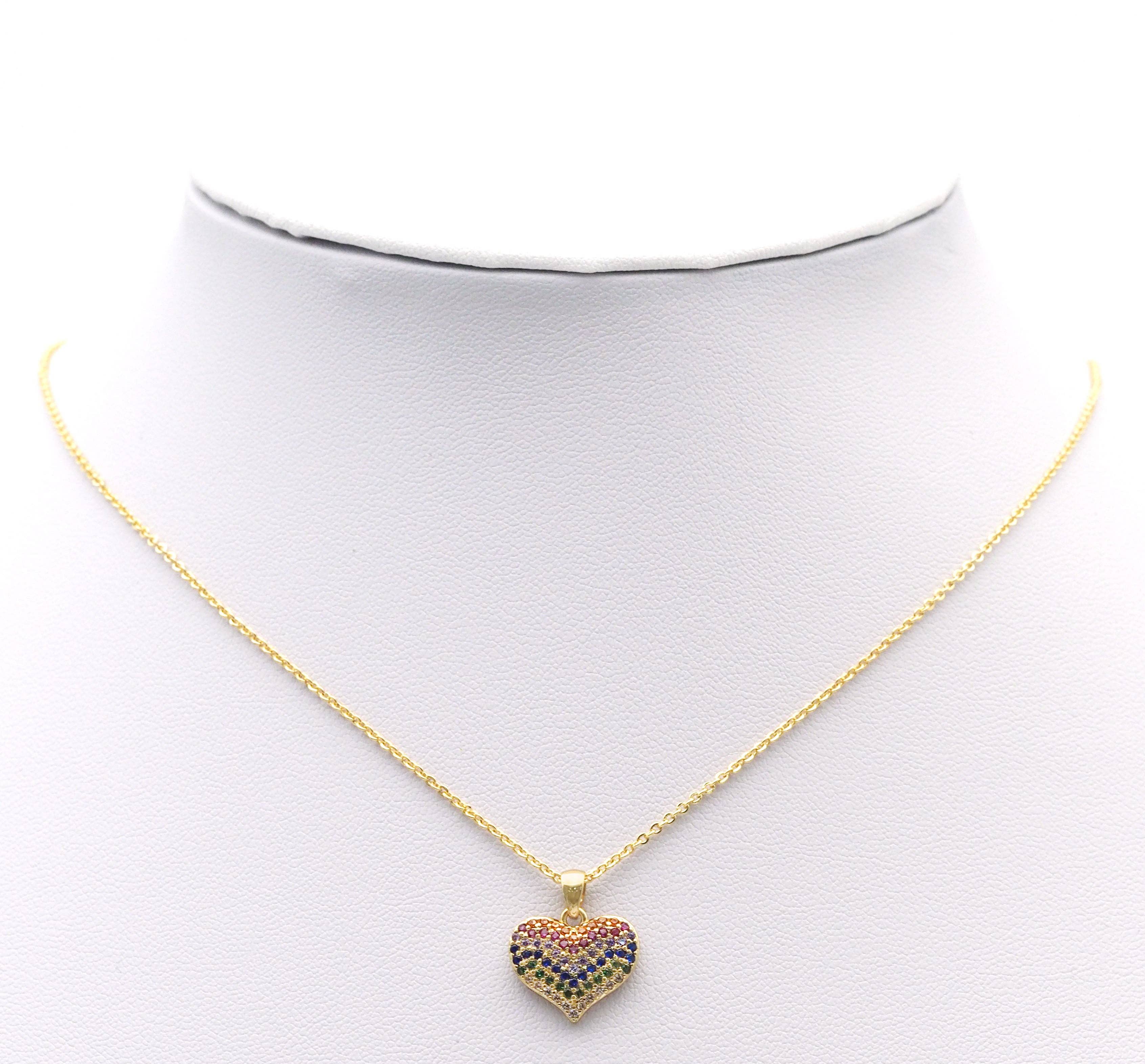 Rainbow CZ gold heart charm pendant by Bestbeads & Beyond, featuring a sparkling rainbow-colored cubic zirconia heart.