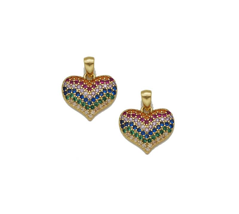 Rainbow CZ gold heart charm pendant from Bestbeads&Beyond, featuring colorful cubic zirconia and a gold-tone finish.