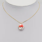Red mushroom pendant with white pearl, individual charm from Bestbeads&Beyond, perfect for jewelry making or accessories.