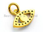 Gold CZ Micro Pave Blue Evil Eyes Pendant with Turquoise Cubic Zirconia, 8x12mm charm for necklace or bracelet, SKU F338.