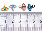 Gold CZ Micro Pave Blue Evil Eyes Pendant with turquoise cubic zirconia, 8x12mm charm for necklace or bracelet.