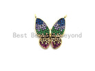 Colorful CZ micro pave butterfly pendant for necklace in gold, rose gold, silver, or gunmetal, 19x20mm charm.
