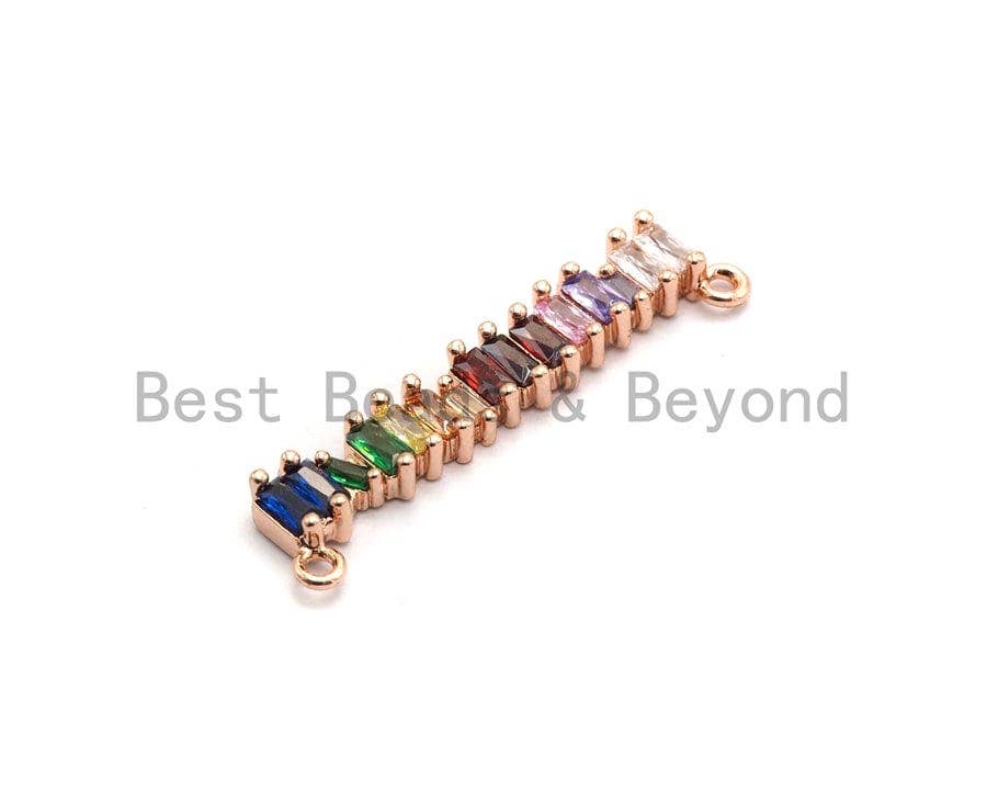 Colorful CZ Micro Pave Long Bar Pendant for Necklace, gold-tone with vibrant CZ beads, 6x35mm, from Bestbeads&Beyond.