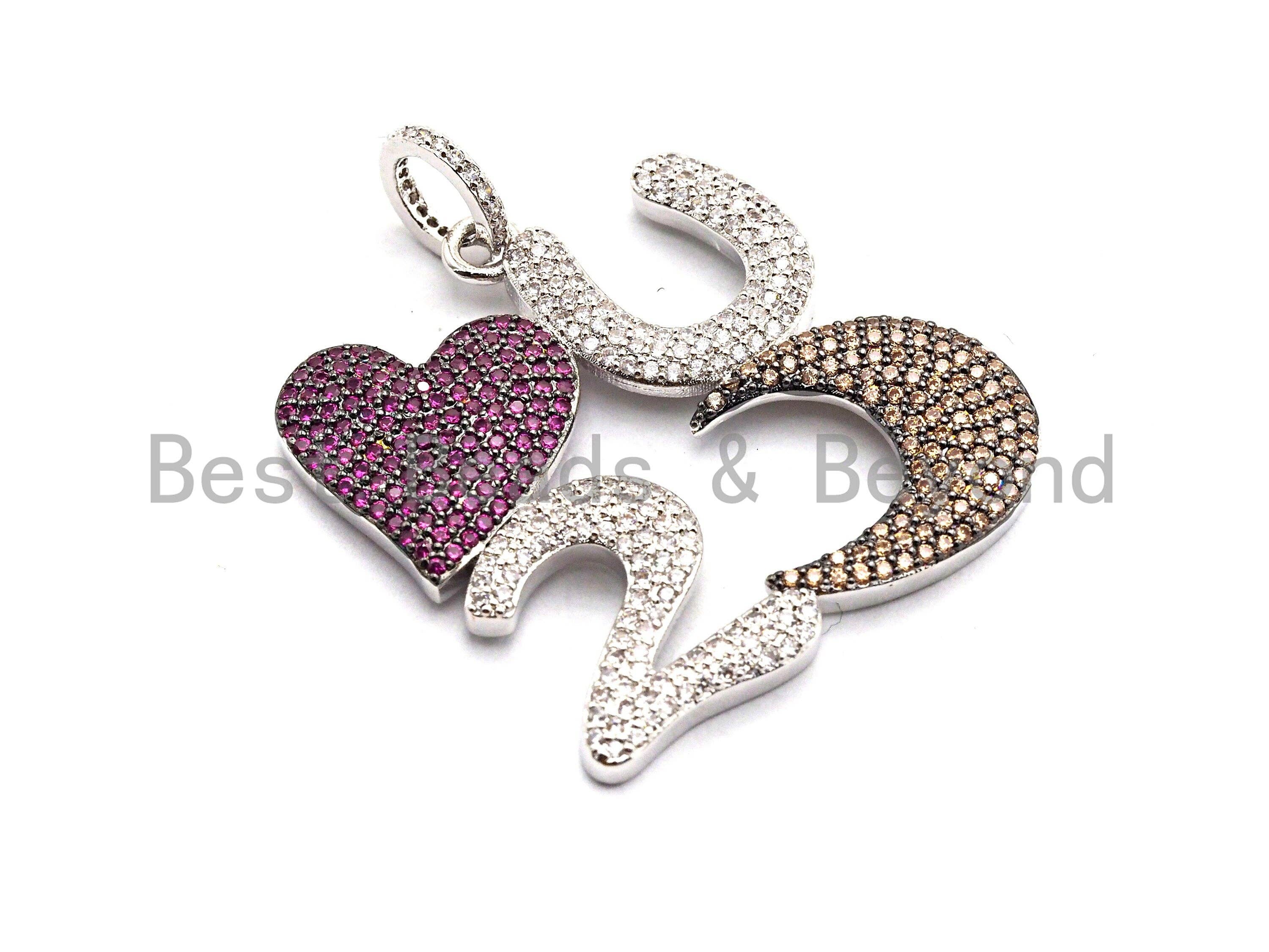 Gold, rose gold, silver, or gunmetal CZ love pendant featuring a "Love U to the Moon" design, 34x35mm, with micro pave accents.