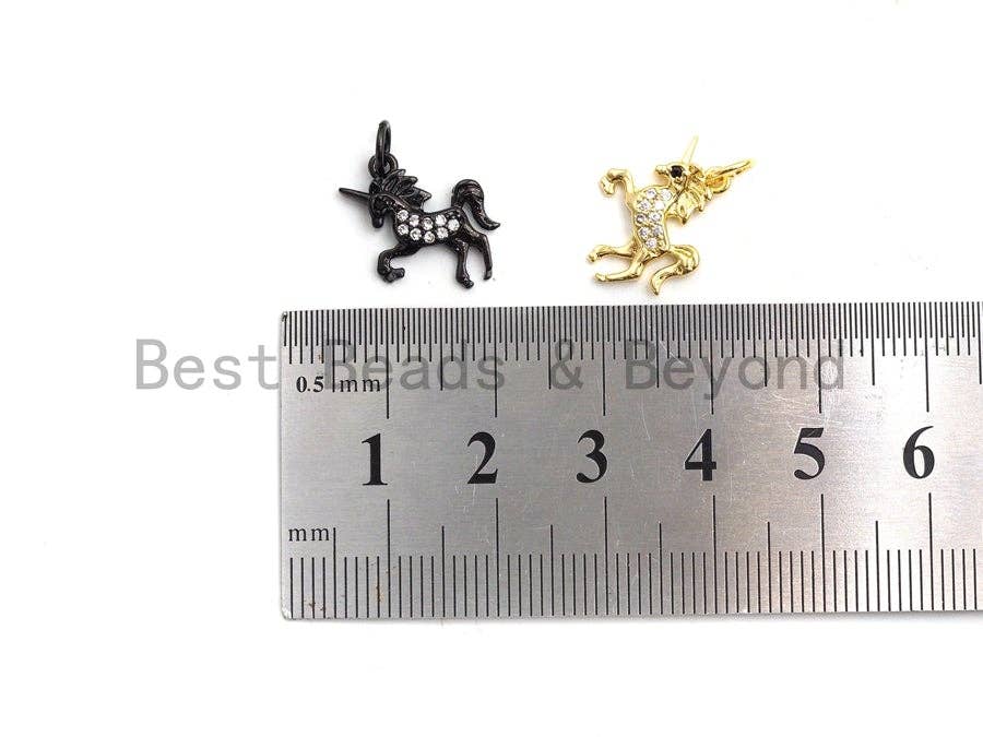 Gold CZ Micro Pave Small Unicorn Pendant Charm for necklace or bracelet, 12x14mm, kids jewelry by Bestbeads&Beyond.