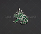 Green CZ frog pendant charm, 15mm silver/gold/rose gold tone, cubic zirconia pave, animal jewelry accessory.