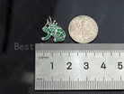 Green cubic zirconia frog pendant charm, 15mm in gold, silver, or rose gold tone, animal jewelry accessory.