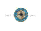 Colorful CZ Micro Pave Evil Eye round pendant in green, turquoise, cobalt, fuchsia, and violet, 25mm, by Bestbeads&Beyond.