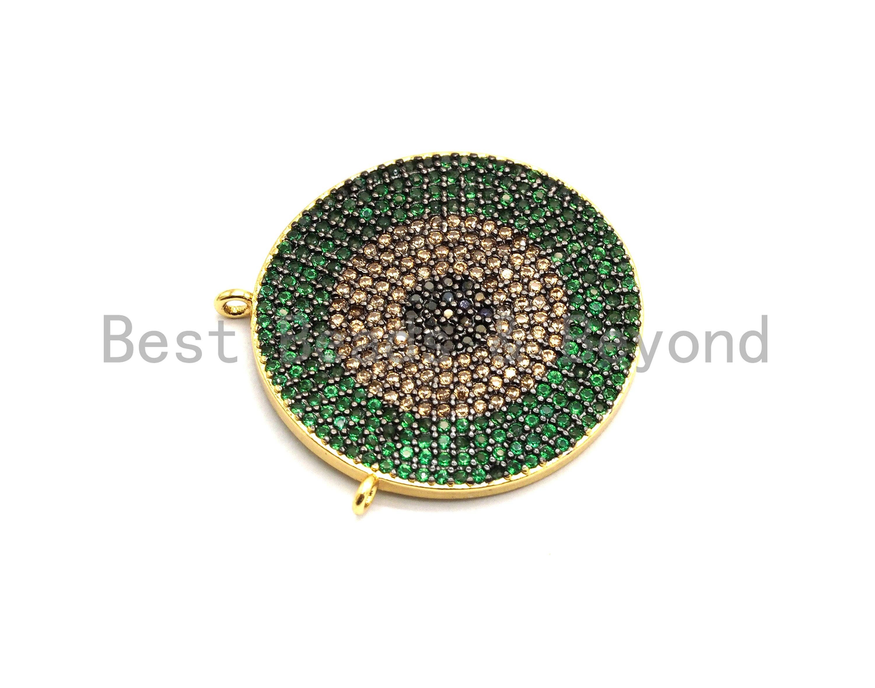 Colorful CZ micro pave evil eye round pendant in green, turquoise, cobalt, fuchsia, and violet with 25mm charm from Bestbeads&Beyond.