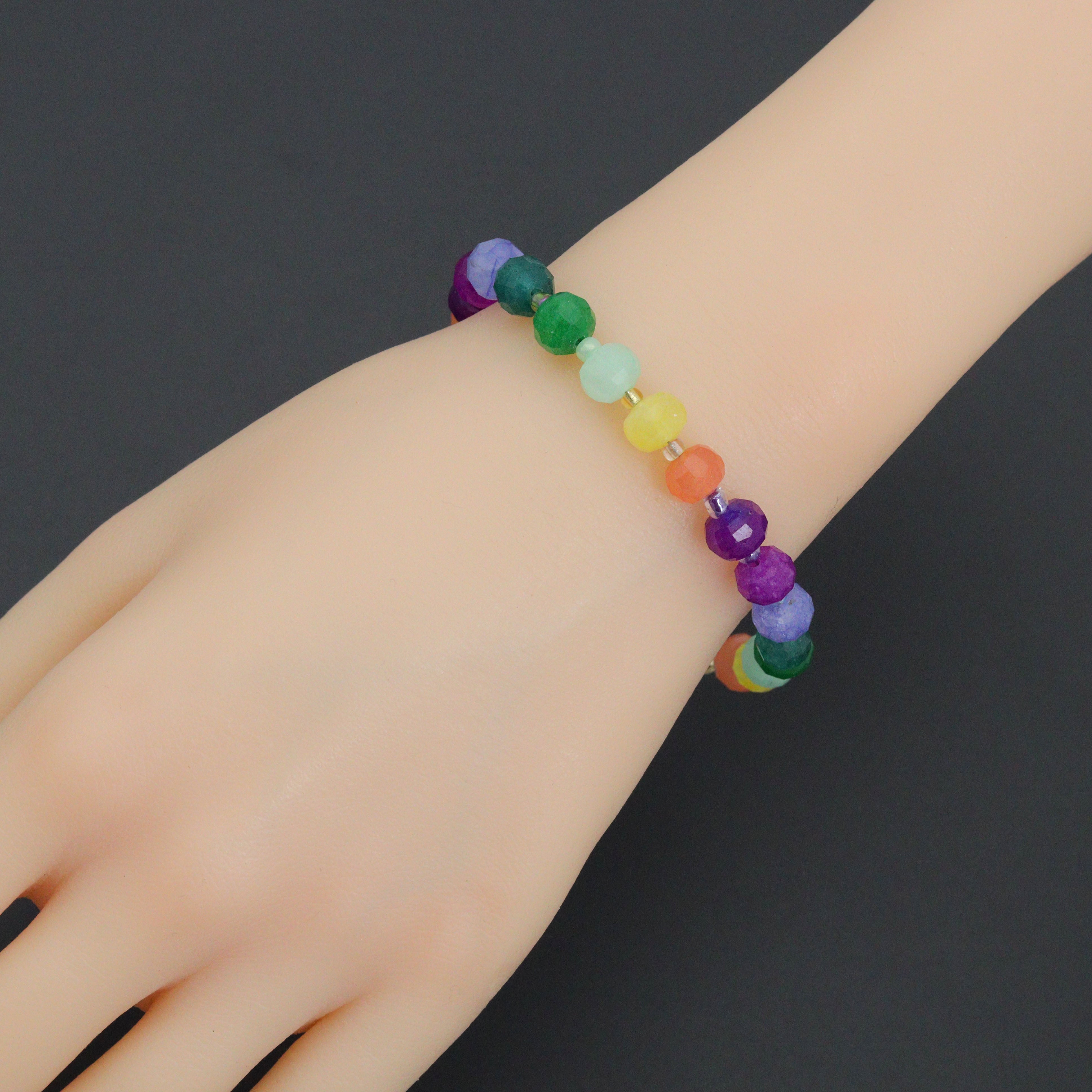 Colorful jade beads jewelry set featuring an adjustable necklace and bracelet by Bestbeads&Beyond with vibrant, natural gemstone details.