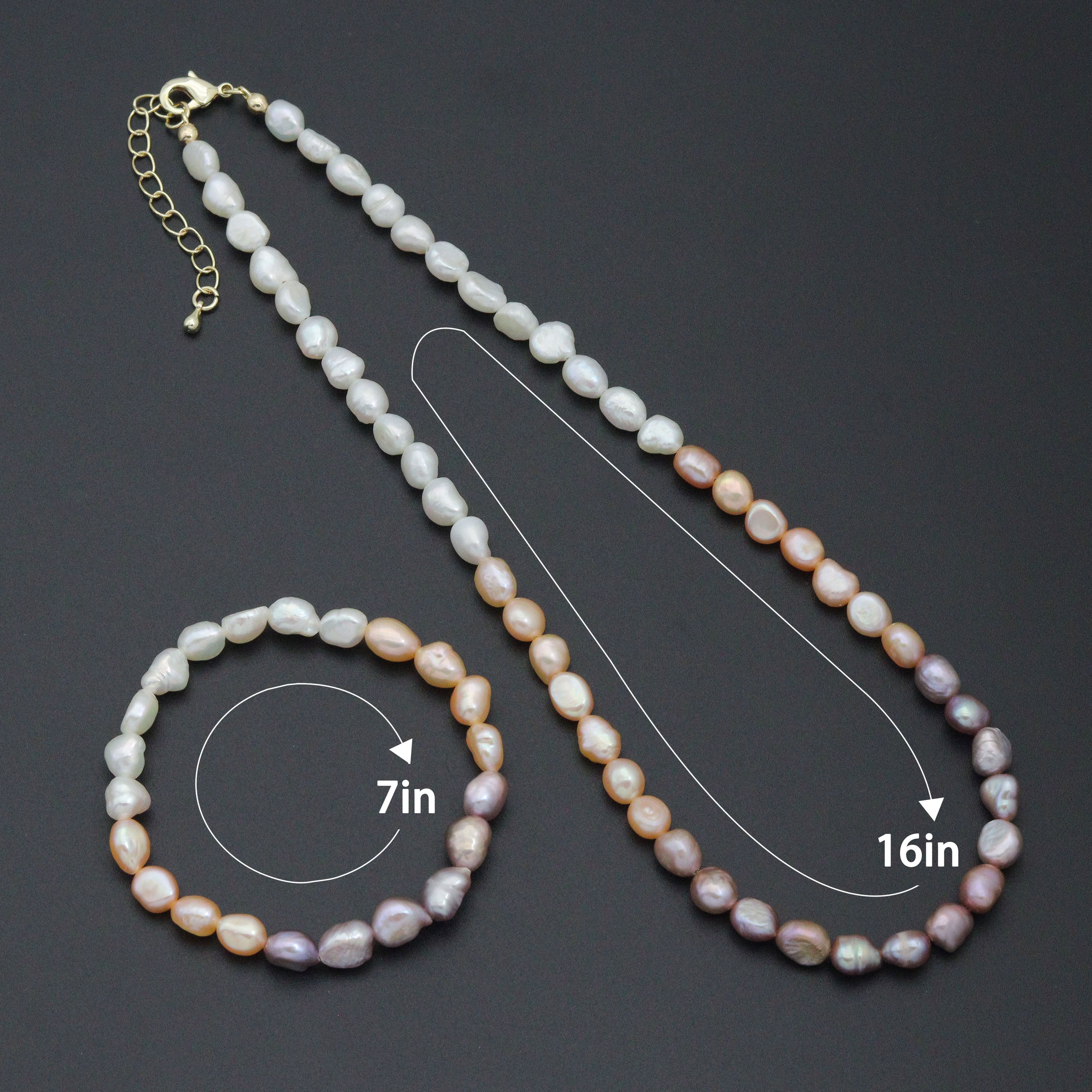 Multicolor freshwater pearl jewelry set with necklace and bracelet by Bestbeads&Beyond, featuring elegant pearl strands.