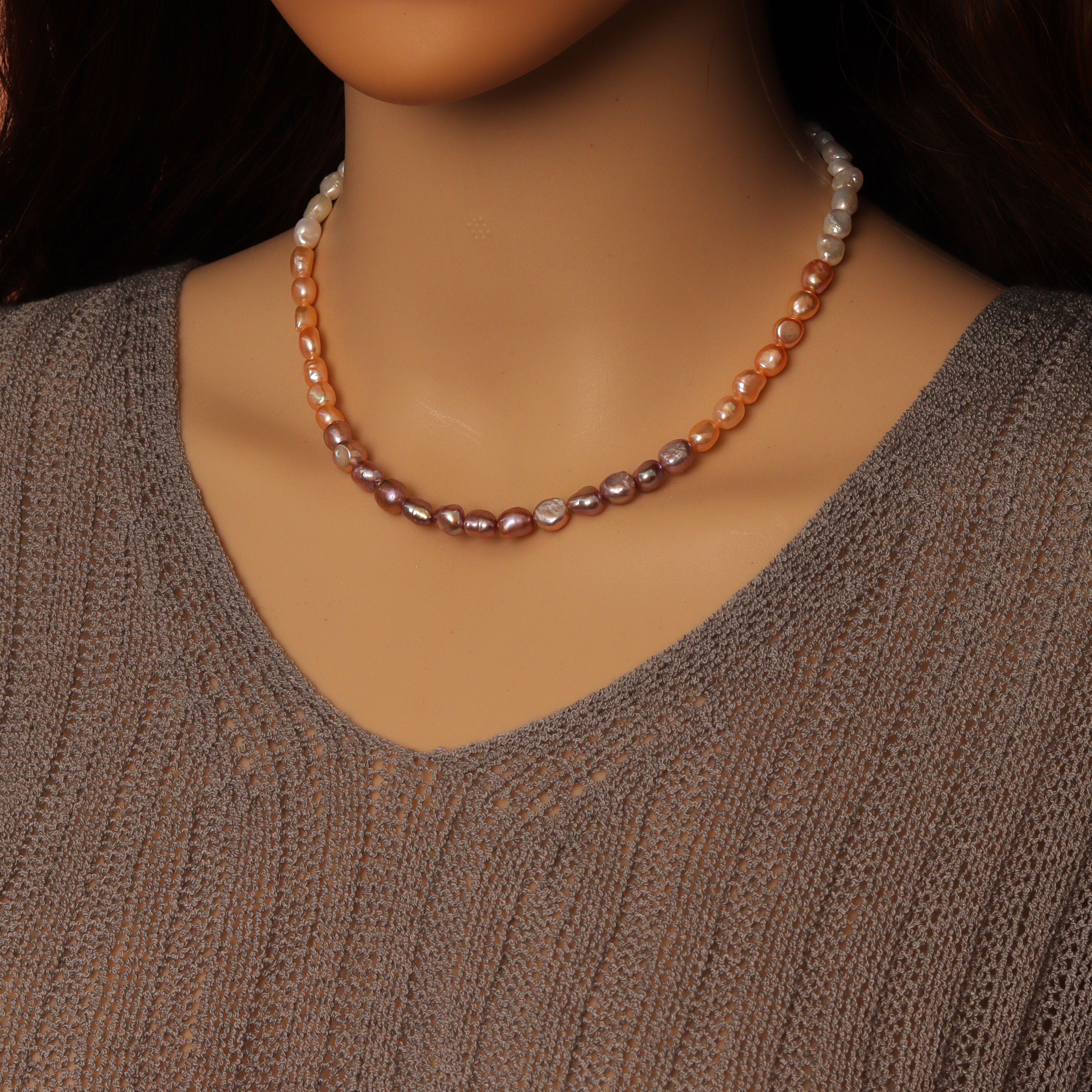 Multicolor freshwater pearl jewelry set with necklace and bracelet by Bestbeads&Beyond, featuring elegant pearl strands.