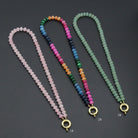 Pink Rainbow Adventure green Roundelle gemstone necklace by Bestbeads&Beyond, featuring vibrant pink and green roundelle gemstones.