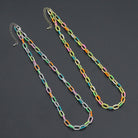 Colorful enamel rectangle link chain necklace in gold and silver by Bestbeads&Beyond, 16-inch with 2-inch extension.