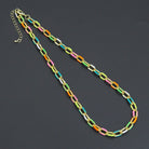 Colorful enamel rectangle link chain necklace in gold and silver tones, 16-inch with 2-inch extension by Bestbeads&Beyond