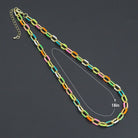 Colorful enamel rectangle link chain necklace in gold and silver from Bestbeads&Beyond, 16-inch with 2-inch extension.