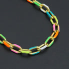 Colorful enamel rectangle link chain necklace in gold and silver from Bestbeads&Beyond, 16-inch with 2-inch extension.