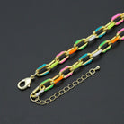 Colorful enamel rectangle link chain necklace in gold and silver tones, 16-inch with 2-inch extension, by Bestbeads&Beyond.