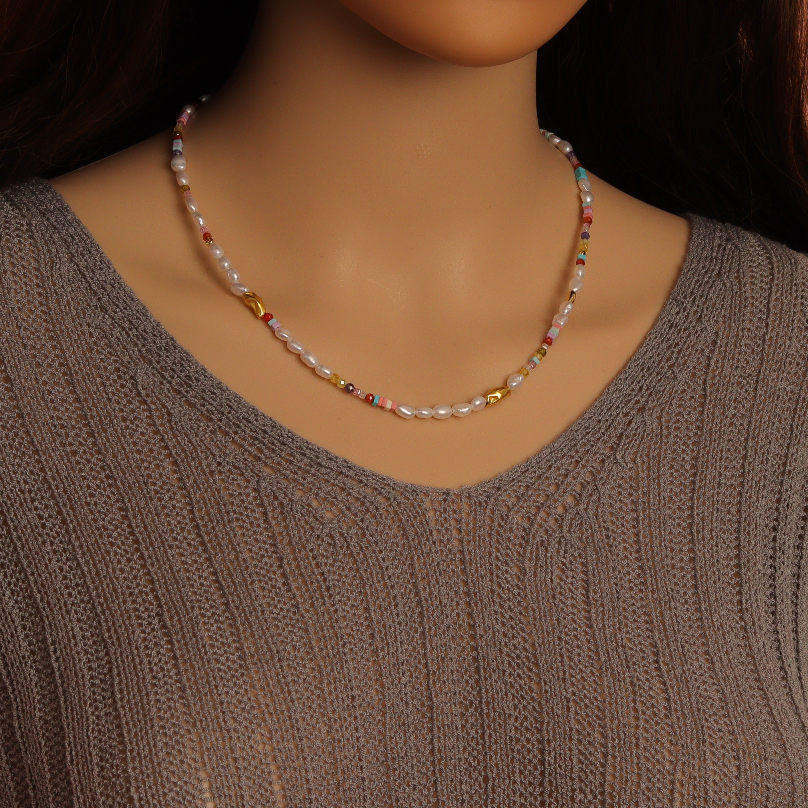 Freshwater pearl gold spacer beads adjustable necklace by Bestbeads&Beyond, featuring elegant pearl and gold-tone design.