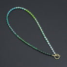 Ombré green cube stone necklace with toggle clasp by Bestbeads&Beyond, featuring vibrant green stone beads and silver toggle closure.