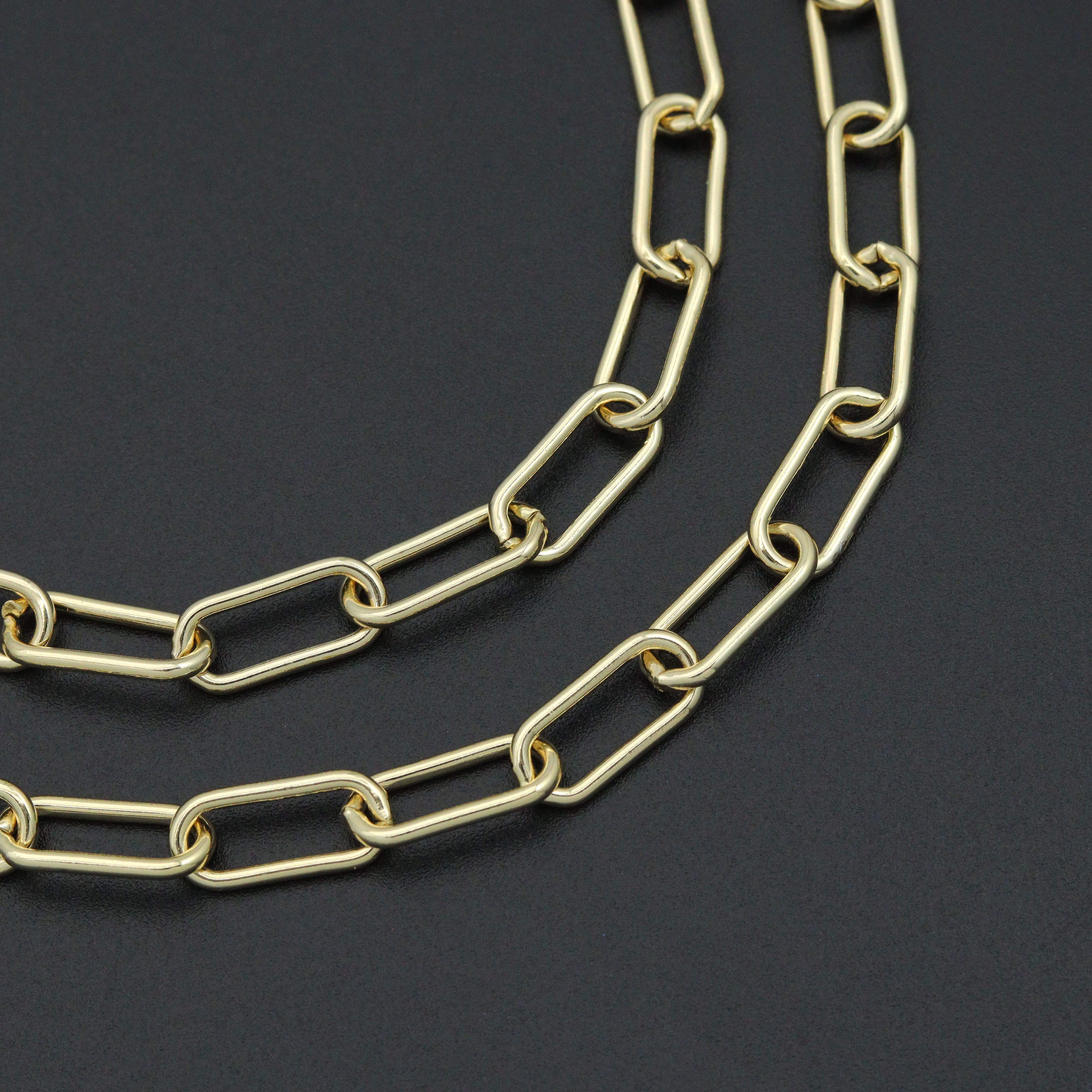Paperclip link chain necklace with CZ lobster clasp by Bestbeads&Beyond, showcasing shiny metal links and sparkling CZ accents.