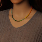Rainbow Cube Crystal Beads Necklace by Bestbeads & Beyond featuring colorful cube-shaped crystal beads on a stylish necklace.
