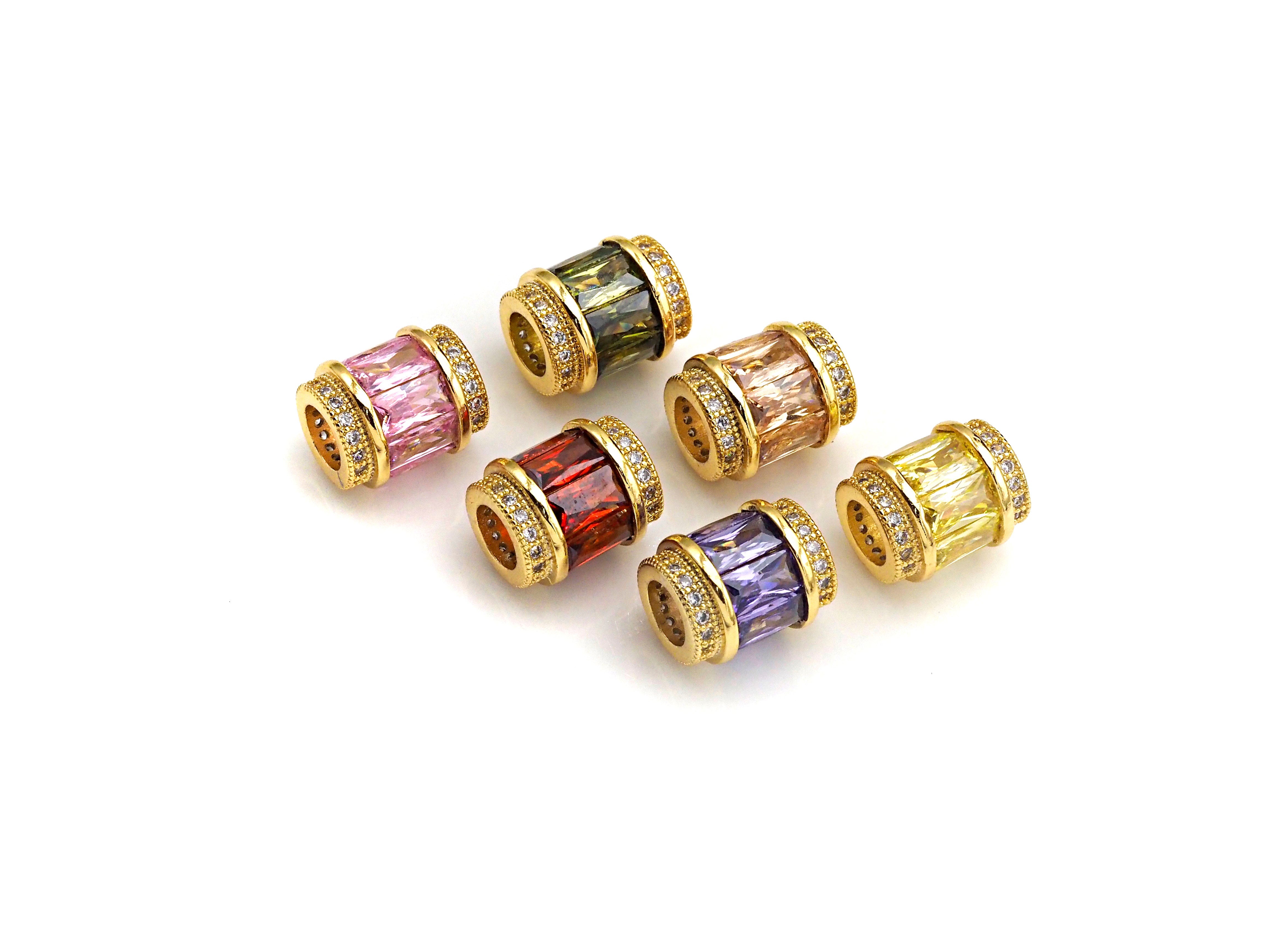 Pink cubic zirconia big hole drum spacer beads, 10x12mm, from Bestbeads&Beyond, featuring micro pave CZ design for jewelry making.
