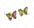 Colorful glass butterfly stud earrings with acrylic accents from Bestbeads&Beyond, 19x15mm, featuring vibrant glass quartz and butterfly design.