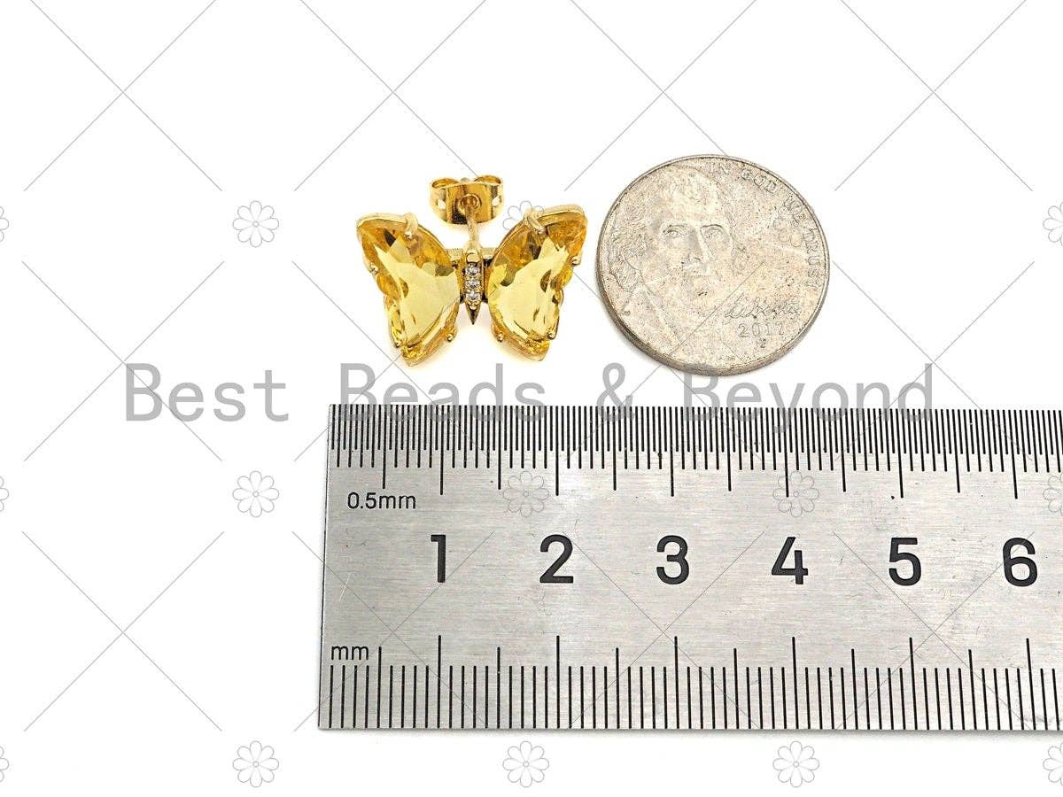 Colorful glass butterfly stud earrings and matching acrylic butterfly jewelry set from Bestbeads&Beyond, featuring 19x15mm glass quartz accents.