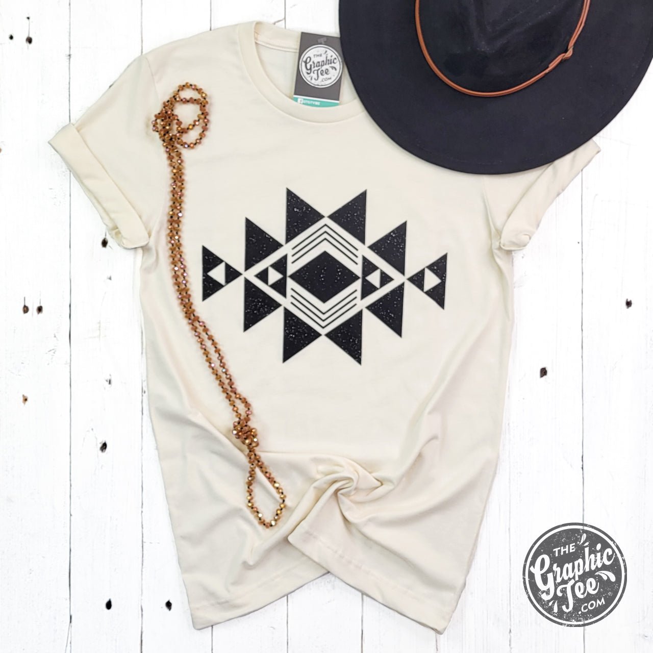 Black quilt pattern Heather short sleeve graphic tee by The Graphic Tee, showcasing a stylish casual T-shirt design.