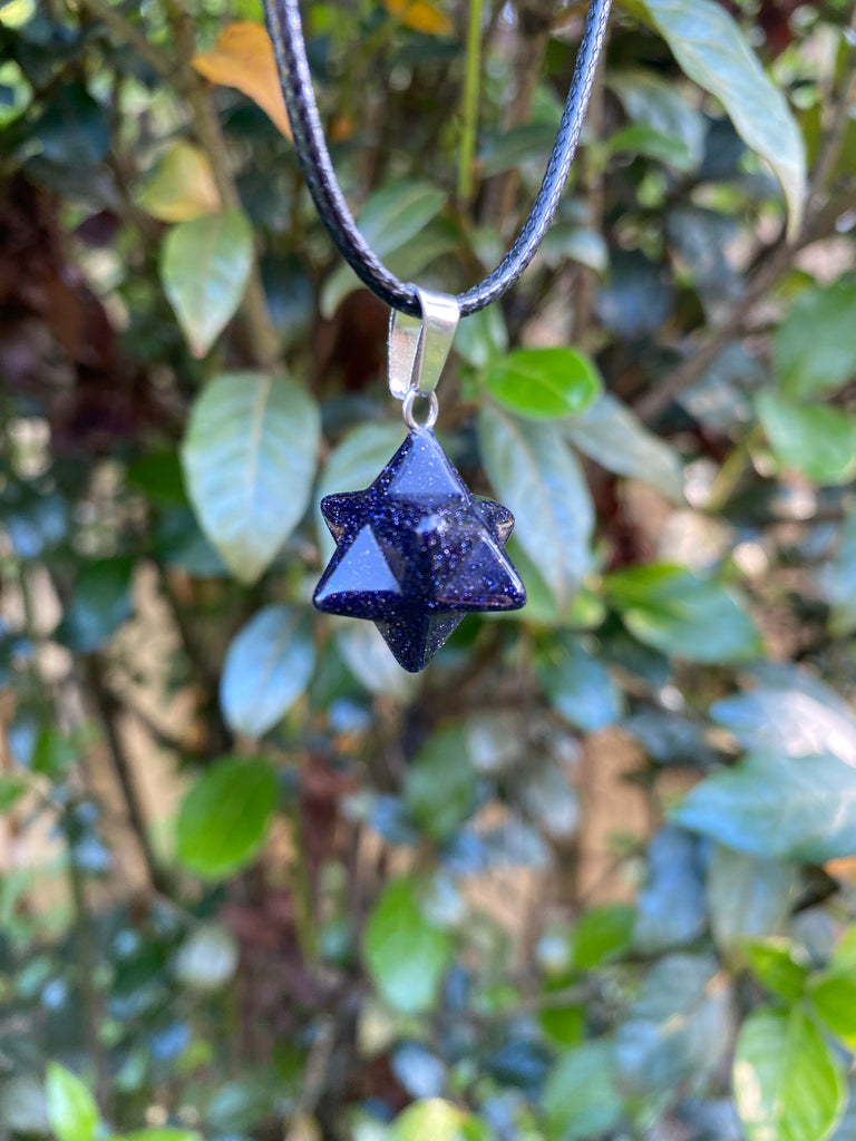 Blue Goldstone Merkaba Corded Necklace - Practical Magic Store