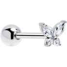 Clear CZ gem open wing butterfly barbell tongue ring by BodyCandy with a decorative butterfly design and sparkling gemstone.