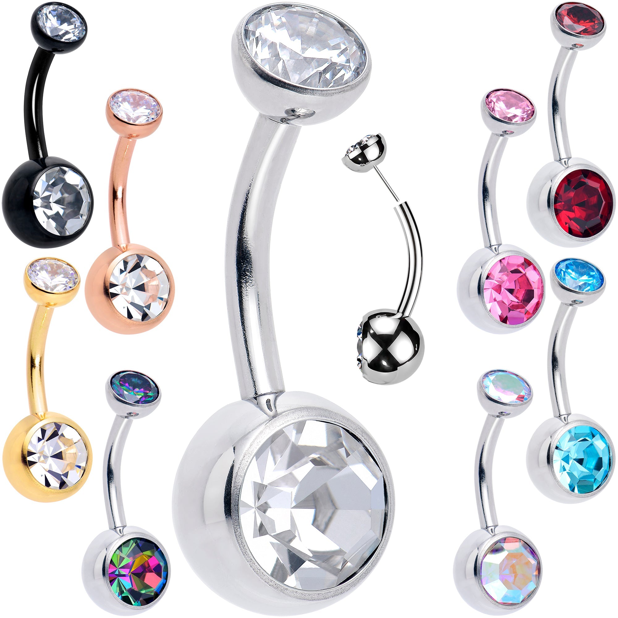 Double CZ implant grade titanium threadless bezel push-in belly ring by BodyCandy, featuring a sparkling crystal design.