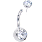 Double CZ implant grade titanium threadless bezel push-in belly ring by BodyCandy, featuring sparkling stones and sleek design.