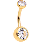 Double CZ implant grade titanium threadless bezel push-in belly ring by BodyCandy, featuring sparkling stones and sleek design.