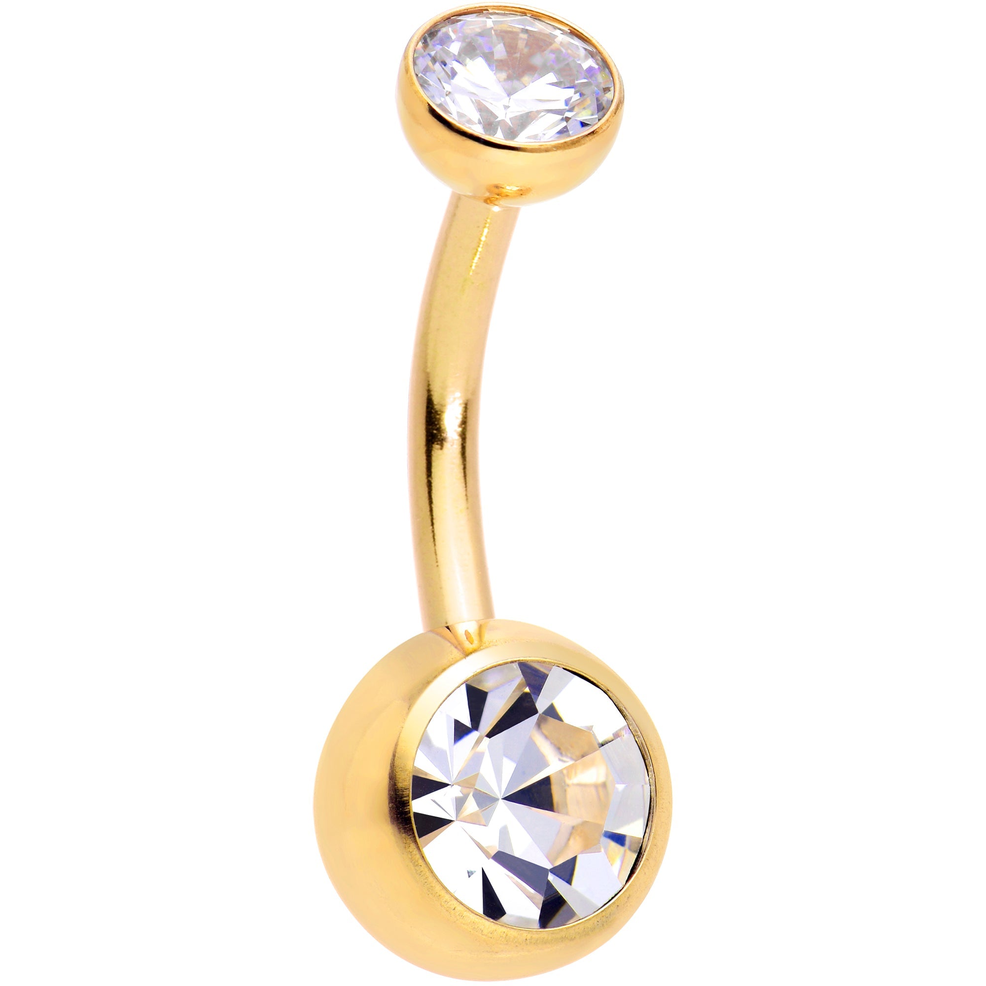 Double CZ implant grade titanium threadless bezel push-in belly ring by BodyCandy, featuring sparkling stones and sleek design.