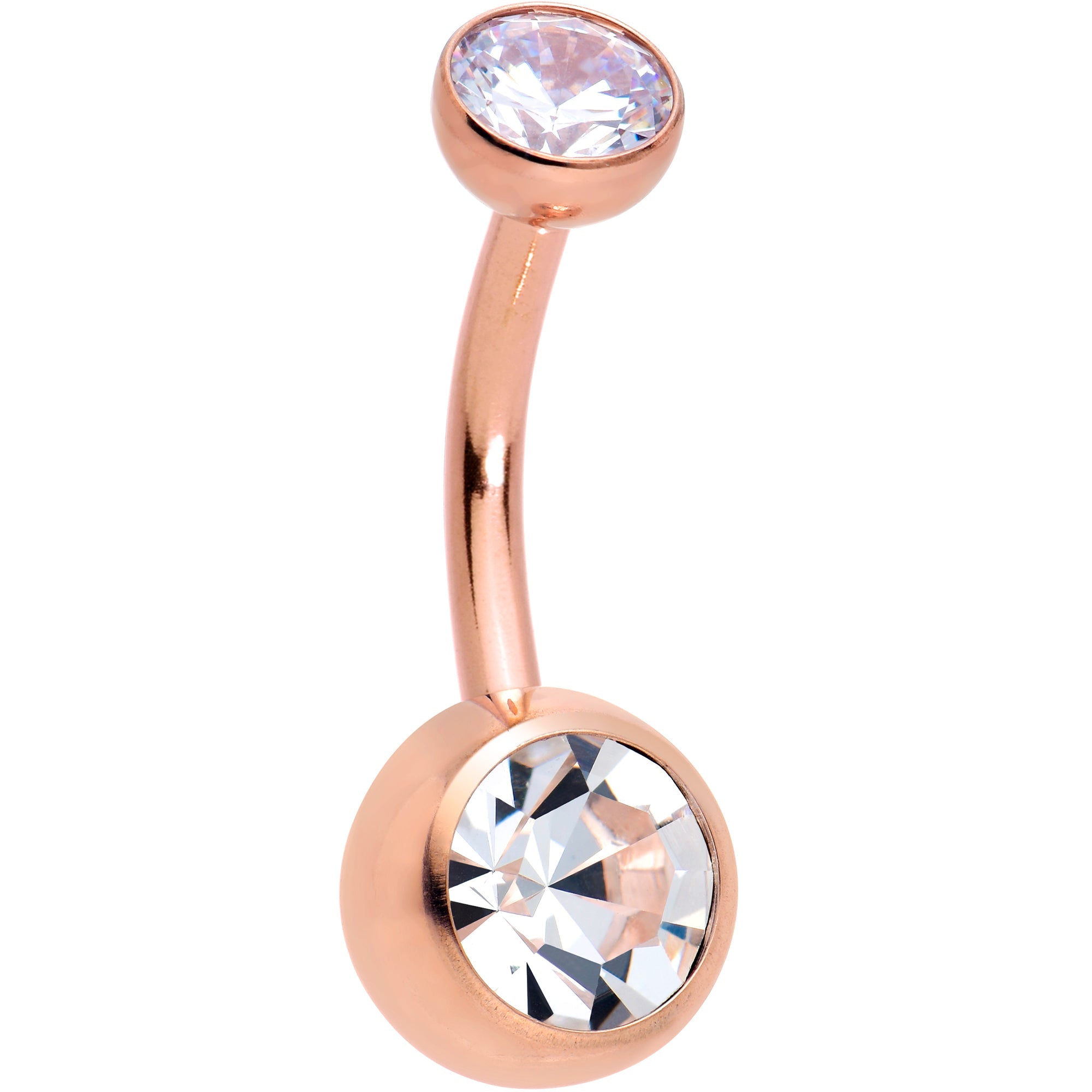Double CZ implant grade titanium threadless bezel belly ring from BodyCandy, showcasing a sleek push-in design with sparkling stones.
