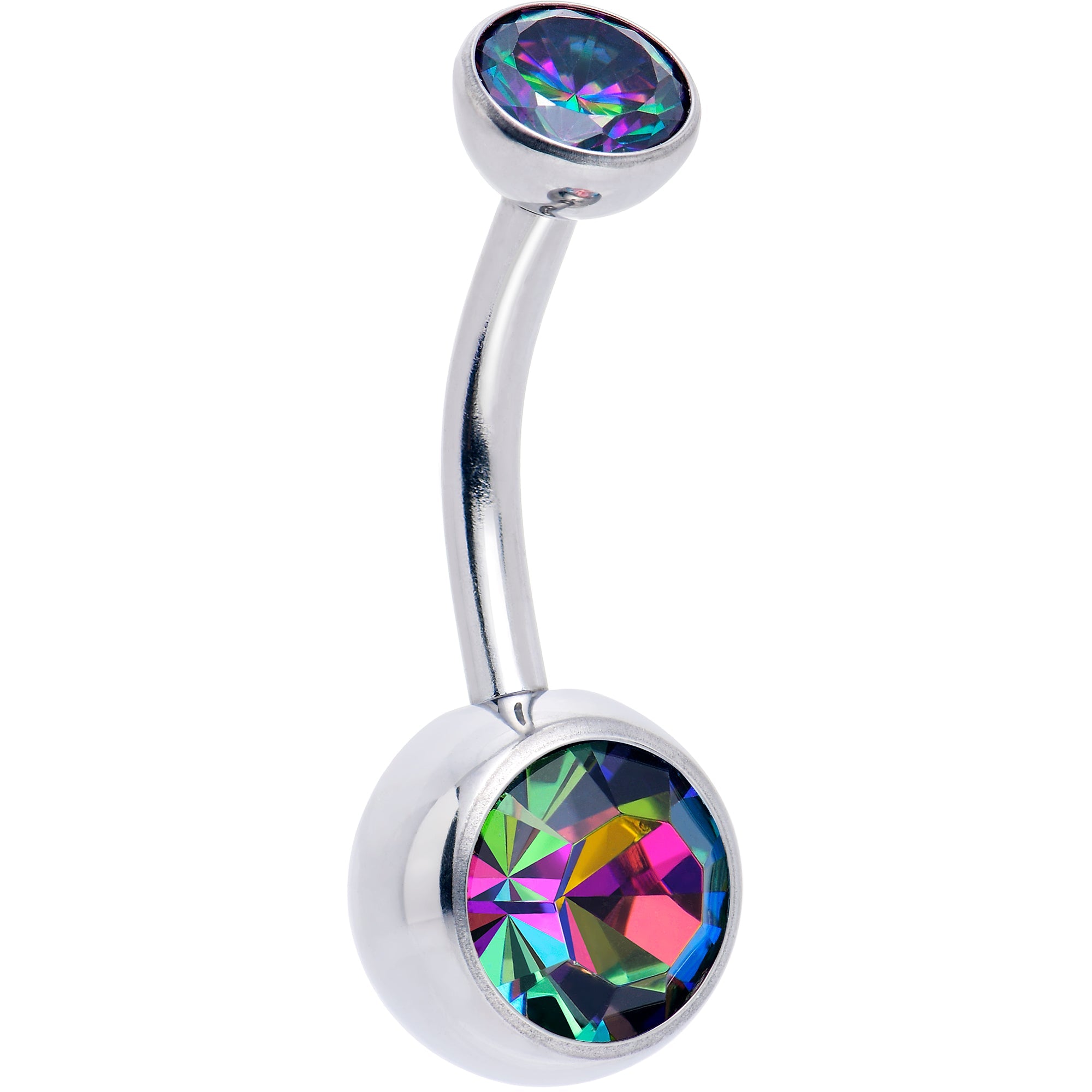 Double CZ implant-grade titanium threadless bezel belly ring by BodyCandy, featuring a sleek push-in design and sparkling stones.