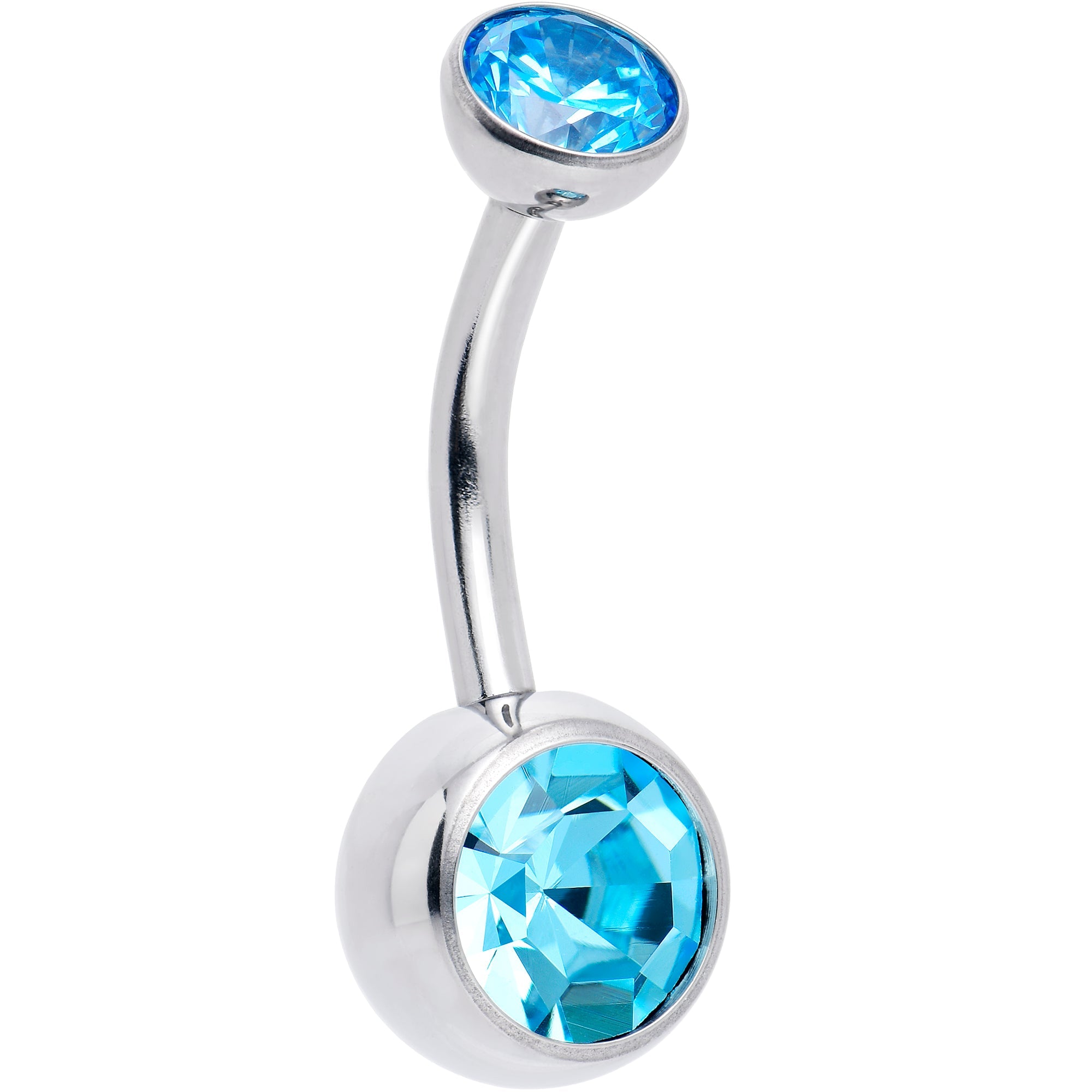 Double CZ implant-grade titanium threadless bezel belly ring by BodyCandy, featuring a sleek push-in design and sparkling stones.