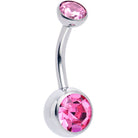 BodyCandy double CZ implant grade titanium threadless bezel belly ring, push-in design with sparkling stones for body piercing.