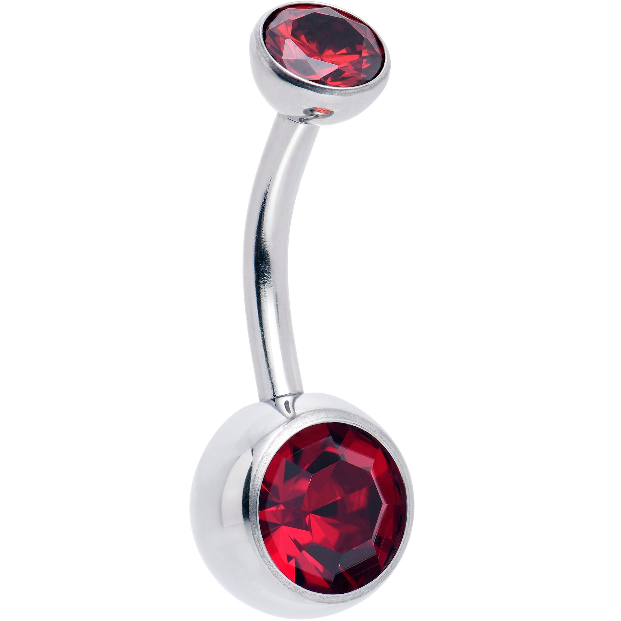 Double CZ implant grade titanium threadless bezel belly ring with push-in design, featuring a sparkling aurora finish.