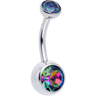 Double CZ implant grade titanium threadless bezel belly ring by BodyCandy, push-in design with sparkling stones.
